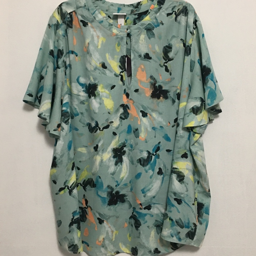 Women’s blouse with ruffled neckline and bell type sleeves 4XL